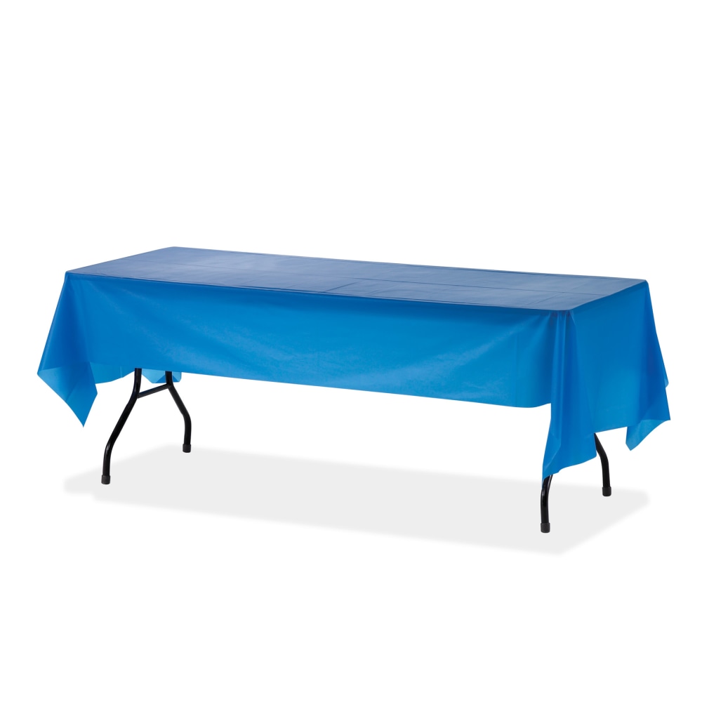 Genuine Joe Plastic Rectangular Table Covers - 108in Length x 54in Width - Plastic - Blue - 24 / Carton (Min Order Qty 2) MPN:10325CT