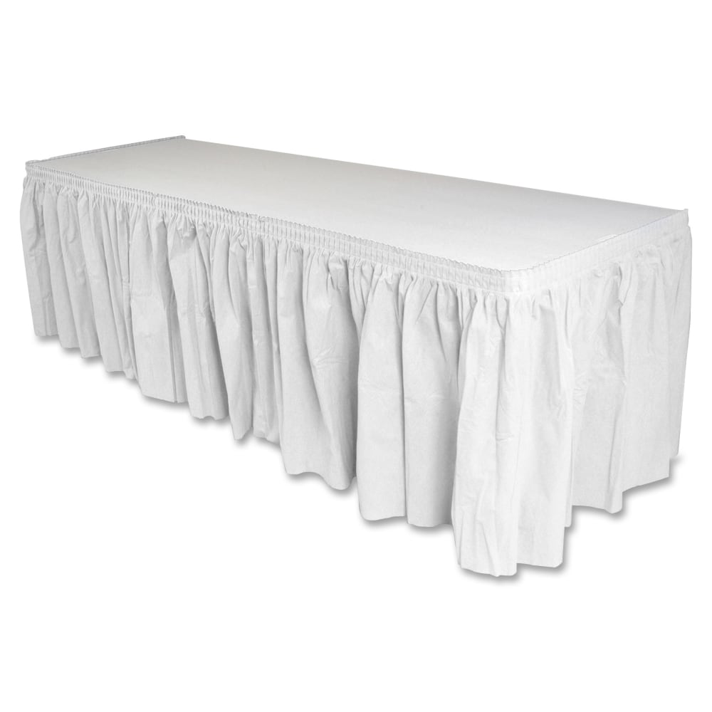 Genuine Joe Nonwoven Table Skirts - 14 ft Length x 29in Width - Adhesive Backing - Polyester - White - 6 / Carton MPN:11915CT