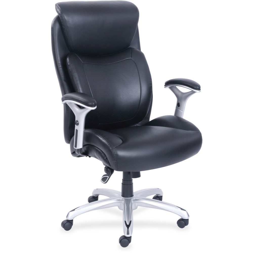 Lorell Big & Tall Bonded Leather Executive Chair With Flexible Air Technology, T Arms, Black/Silver MPN:48843