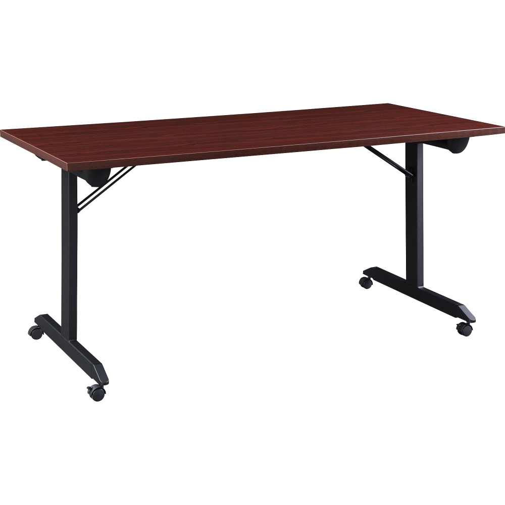 Lorell Mobile Folding Training Table, 29-1/2inH x 63inW x 23-5/8inD, Black/Mahogany MPN:LLR60735