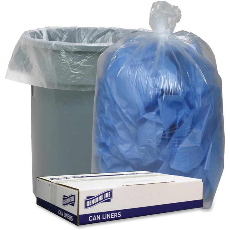 Genuine Joe Low Density Can Liners - 33 gal Capacity - 33in Width x 39in Length - 1.40 mil (36 Micron) Thickness - Low Density - Clear - 100/Carton - Yes (Min Order Qty 2) MPN:29129