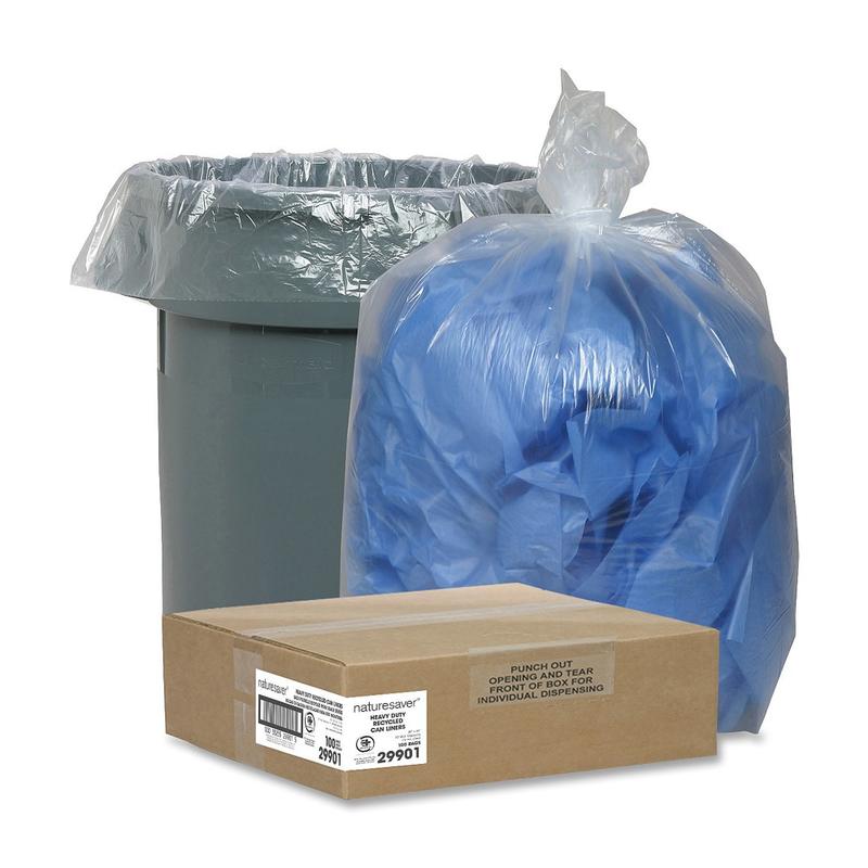 Nature Saver Trash Can Liners, 45 Gallons, 30% Recycled, Clear, Box Of 100 MPN:29901