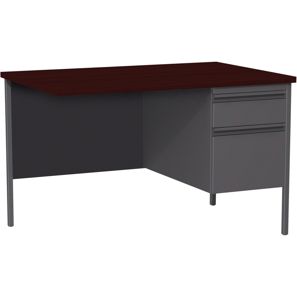 Lorell Fortress Series 42inW Steel Pedestal Return Desk, Right, Charcoal/Mahogany MPN:60922