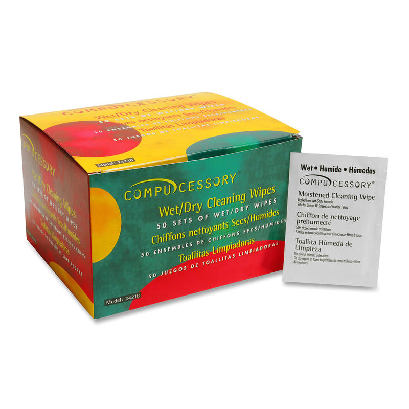 Compucessory CRT Screen Wet/Dry Cleaning Wipes, Box Of 50 (Min Order Qty 3) MPN:24218