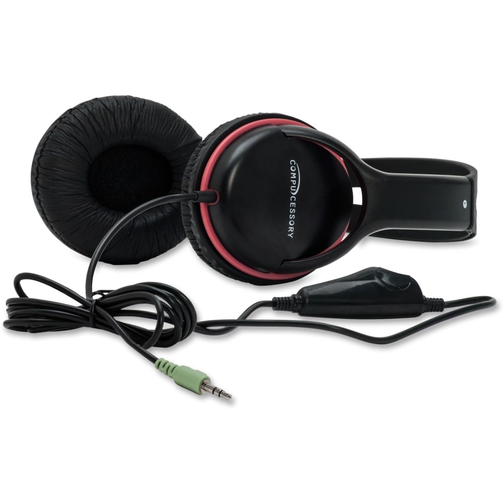 Compucessory Stereo Headset with Built-in Microphone - Stereo - Black - Mini-phone (3.5mm) - Wired - 32 Ohm - 20 Hz 20 kHz - Over-the-head - Binaural - Circumaural - 3.93 ft Cable - 1 (Min Order Qty 5) MPN:15153