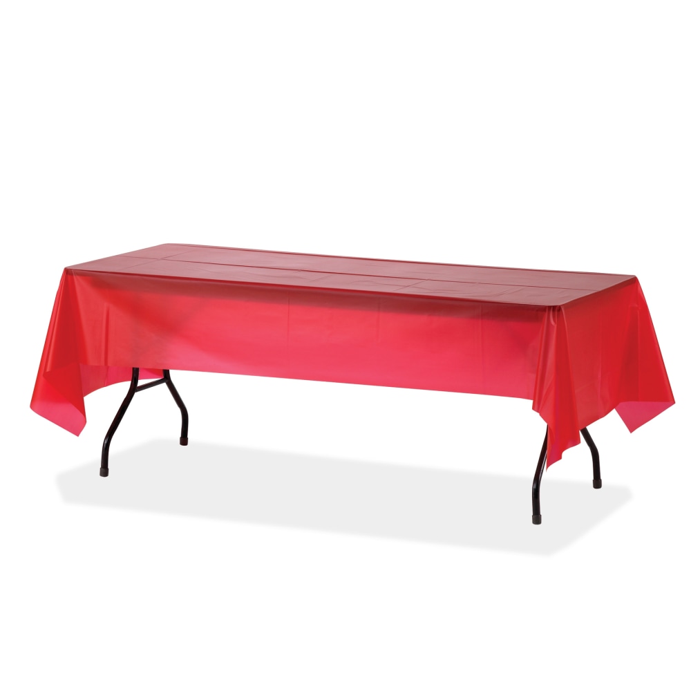 Genuine Joe Plastic Rectangular Table Covers - 108in Length x 54in Width - Plastic - Red - 24 / Carton (Min Order Qty 2) MPN:10326CT