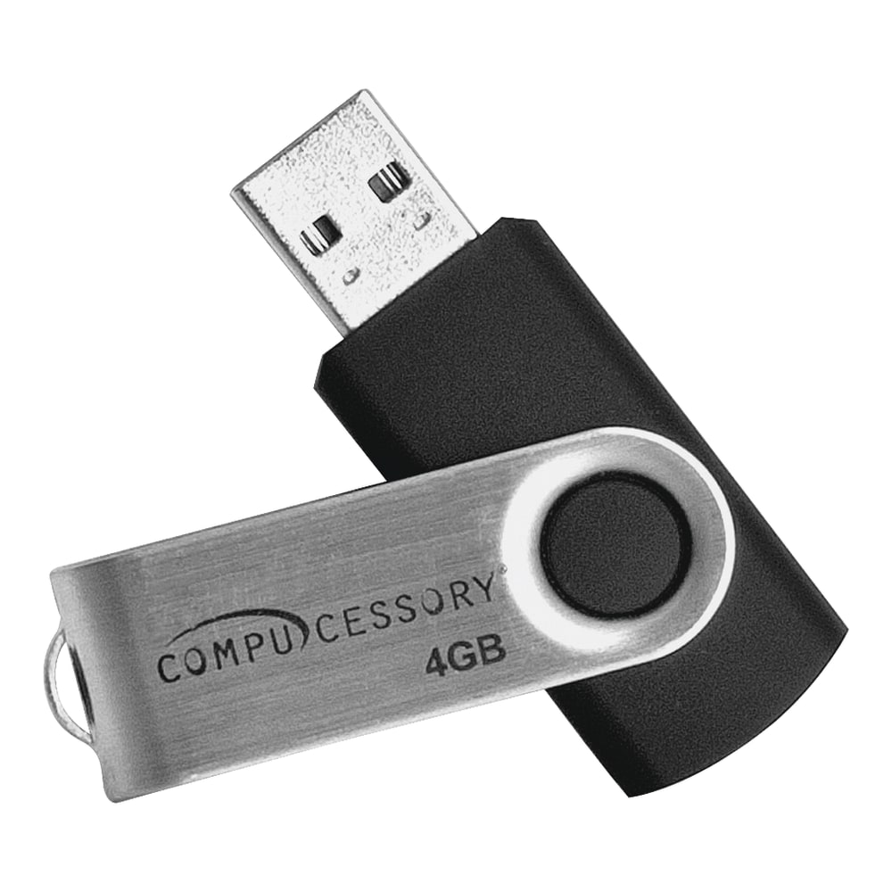 Compucessory USB 2.0 Flash Drive, 4GB, Aluminum/Black, CCS26464 (Min Order Qty 9) MPN:26464