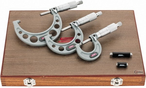 Mechanical Outside Micrometer Set: 3 Pc, 0 to 3