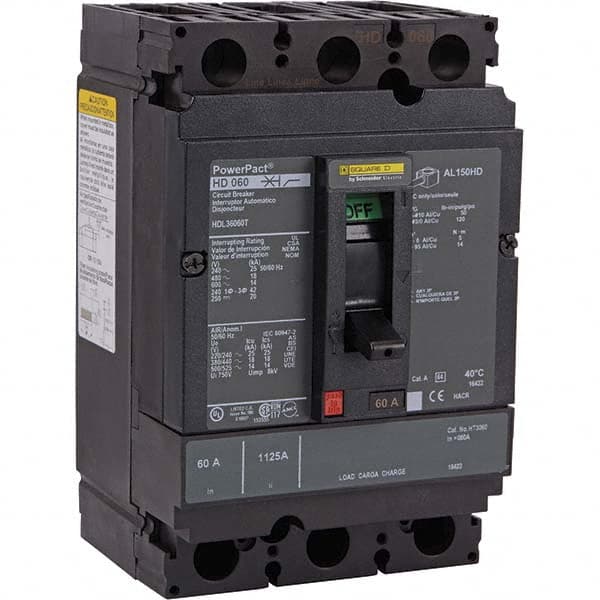 60 Amp, 600 VAC, 3 Pole, Panel Mount Molded Case Circuit Breaker MPN:HDL36060U44X