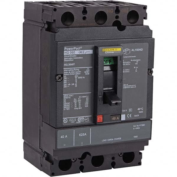 40 Amp, 250 VDC, 600 VAC, 3 Pole, Free Standing Molded Case Circuit Breaker MPN:HGL36040T