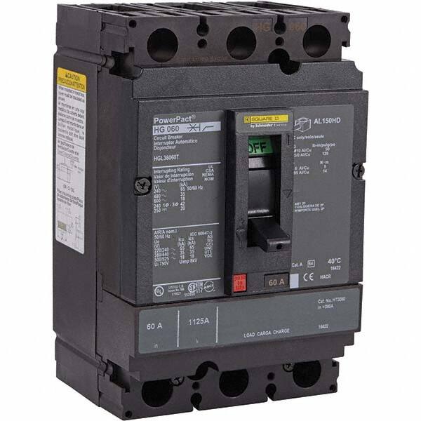 60 Amp, 250 VDC, 600 VAC, 3 Pole, Panel Mount Molded Case Circuit Breaker MPN:HGL36060T