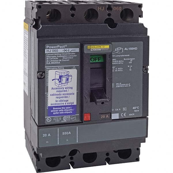 20 Amp, 250 VDC, 600 VAC, 3 Pole, Panel Mount Molded Case Circuit Breaker MPN:HJL36020C