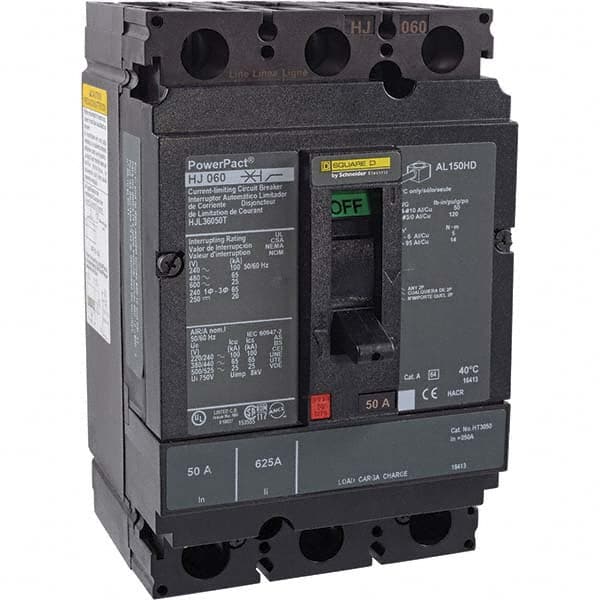 50 Amp, 250 VDC, 600 VAC, 3 Pole, Panel Mount Molded Case Circuit Breaker MPN:HJL36050T