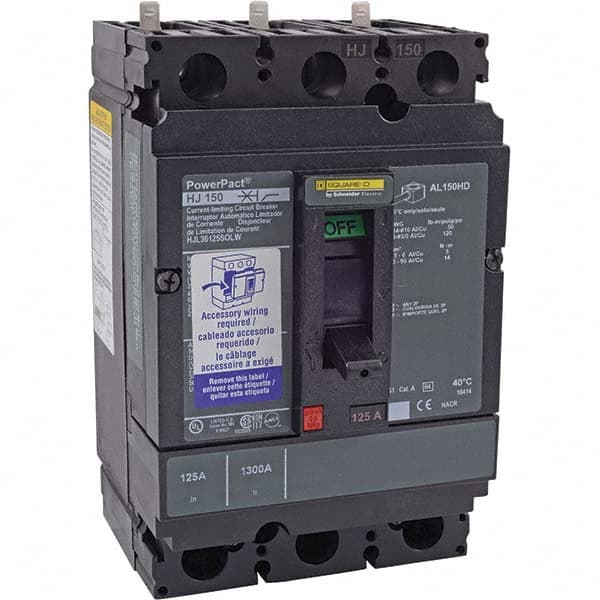 125 Amp, 250 VDC, 600 VAC, 3 Pole, Unit Mount Molded Case Circuit Breaker MPN:HJL36125SOLW