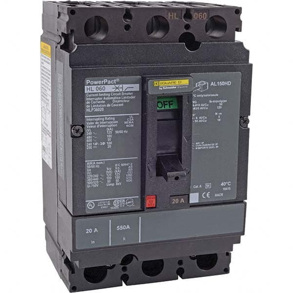 20 Amp, 600 VAC, 3 Pole, Unit Mount Molded Case Circuit Breaker MPN:HLP36020