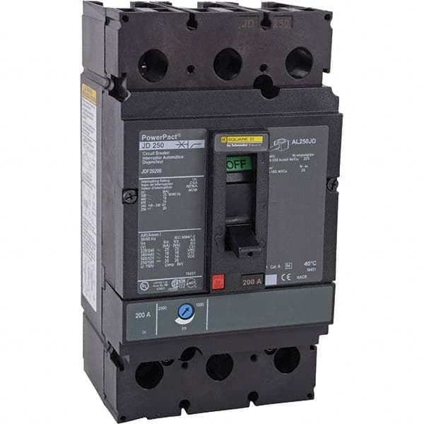 200 Amp, 600 VAC, 2 Pole, Panel Mount Molded Case Circuit Breaker MPN:JDF26200