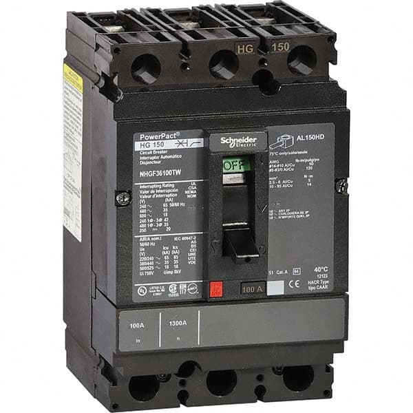 150 Amp, 525 VAC, 3 Pole, Backplate, DIN Rail Mount, Fixed Mount, Flush Mount Molded Case Circuit Breaker MPN:NHGF36150TW