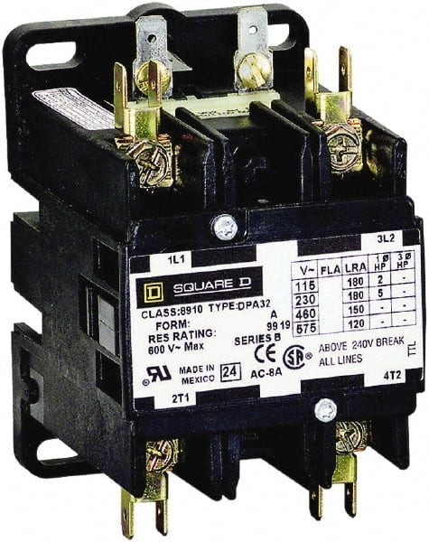 2 Pole, 30 Amp Inductive Load, 440 Coil VAC at 50 Hz and 480 Coil VAC at 60 Hz, Definite Purpose Contactor MPN:8910DPA32V06