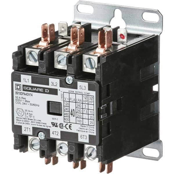 3 Pole, 40 Amp Inductive Load, 24 Coil VAC at 50/60 Hz, Definite Purpose Contactor MPN:8910DPA43V14