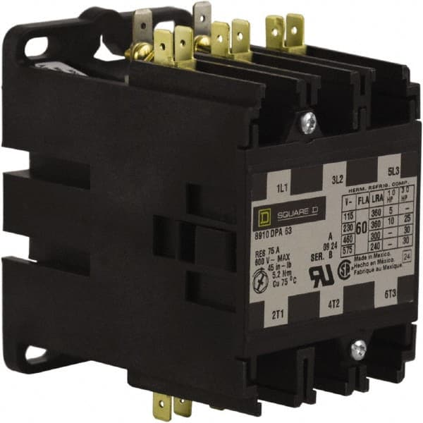 3 Pole, 60 Amp Inductive Load, 110 Coil VAC at 50 Hz and 120 Coil VAC at 60 Hz, Definite Purpose Contactor MPN:8910DPA63V02