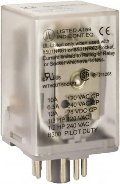 11 Pins, 1 hp at 277 Volt & 1/3 hp at 120 Volt, 3 VA Power Rating, Octal Electromechanical Plug-in General Purpose Relay MPN:8501KPDR13V53