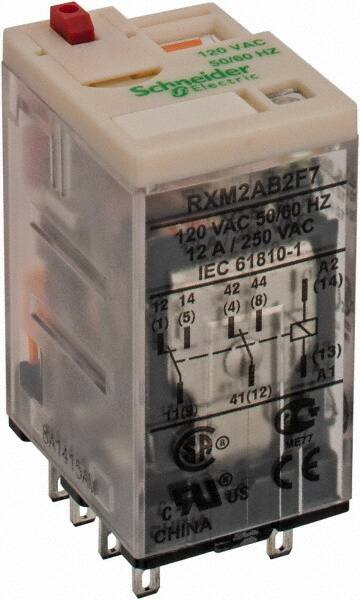 8 Pins, 1.2 VA Power Rating, Ice Cube Electromechanical Plug-in General Purpose Relay MPN:RXM2AB2F7