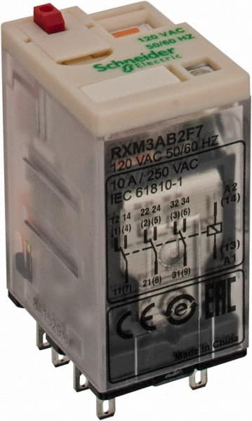 11 Pins, 1.2 VA Power Rating, Ice Cube Electromechanical Plug-in General Purpose Relay MPN:RXM3AB2F7