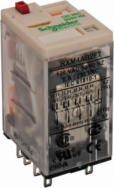 14 Pins, 1.2 VA Power Rating, Ice Cube Electromechanical Plug-in General Purpose Relay MPN:RXM4AB2F7