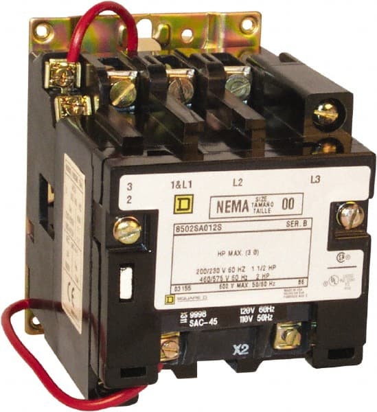 3 Pole, 550 Coil VAC at 50 Hz and 600 Coil VAC at 60 Hz, 9 Amp NEMA Contactor MPN:8502SAO12V07