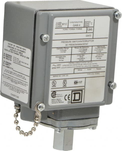 4, 13 and 4X NEMA Rated, SPDT-DB, 1.5 to 75 psig, Electromechanical Pressure and Level Switch MPN:9012GAW4