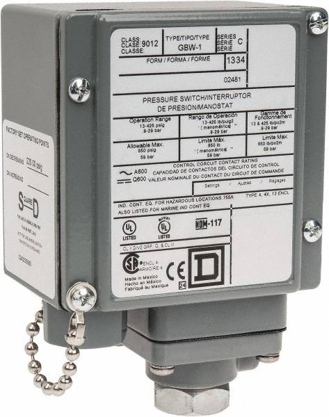 4, 13 and 4X NEMA Rated, SPDT-DB, 13 to 425 psig, Electromechanical Pressure and Level Switch MPN:9012GBW1