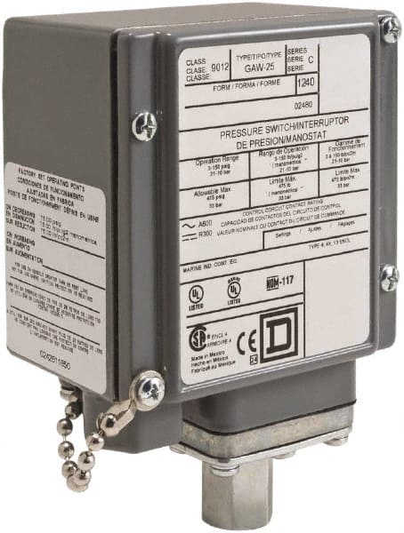 4, 13 and 4X NEMA Rated, DPDT, 90 to 2,900 psi, Electromechanical Pressure and Level Switch MPN:9012GCW22Z18