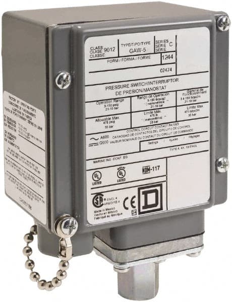 4, 13 and 4X NEMA Rated, SPDT, 90 to 2,900 psi, Electromechanical Pressure and Level Switch MPN:9012GCWM2