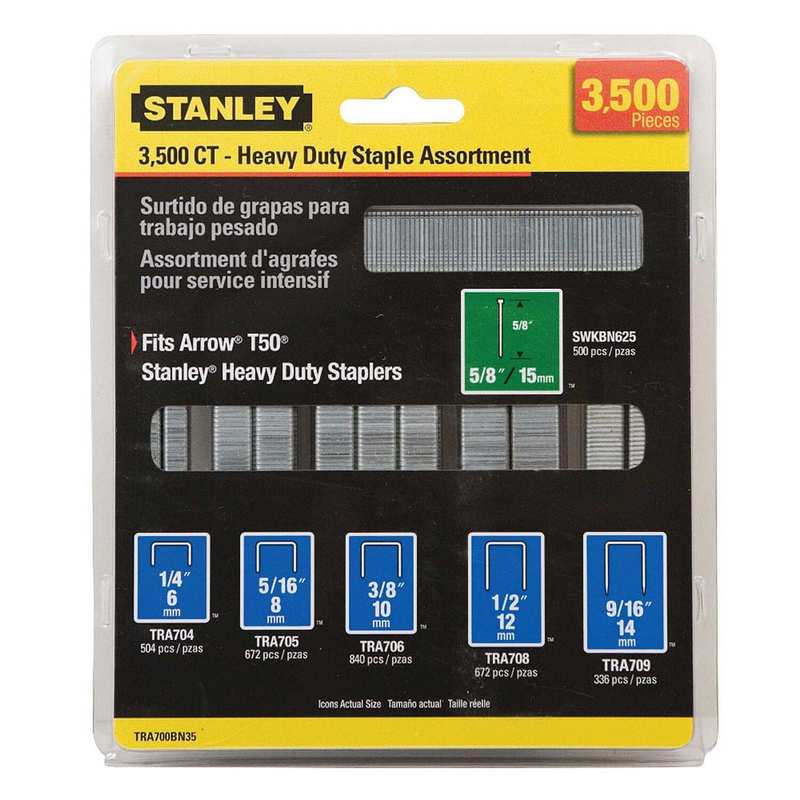 Staples, Staple Type: Heavy-Duty Narrow Crown Staple , Crown Width (Decimal Inch): 0.2000 , Leg Length (Inch): 1/4 , Staple Style: Flat , Duty Level: Heavy  MPN:TRA700BN35