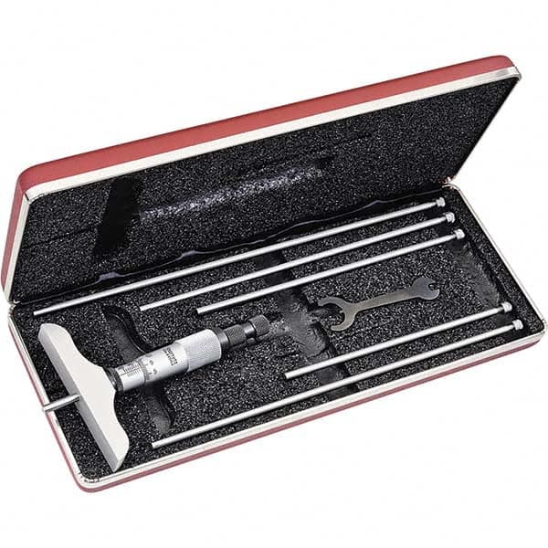 Mechanical Depth Micrometer: 150 mm Range, 6 Rod, Satin Chrome Finish MPN:52213