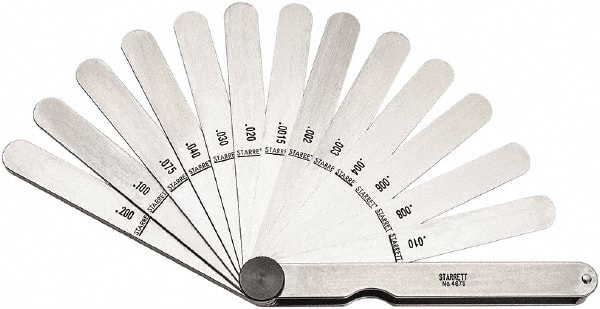 Feeler Gage Sets, Maximum Thickness (mm): 0.0015, Minimum Thickness: 0.2000, Minimum Thickness (mm): 0.2000, Leaf Width: 0.5 in, Number of Leaves: 13 MPN:467S