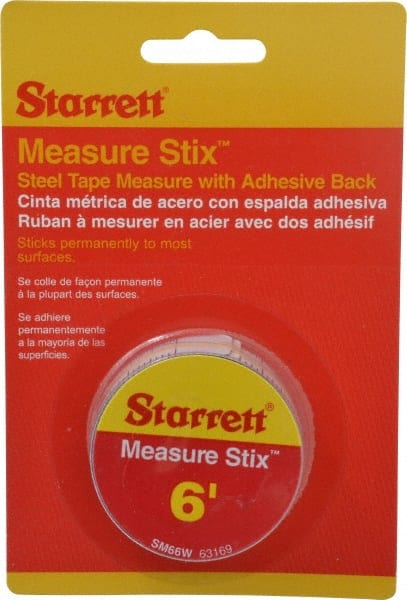 6 Ft. Long x 3/4 Inch Wide, 1/32 and 1/16 Inch Graduation, White, Steel Adhesive Tape Measure MPN:63169