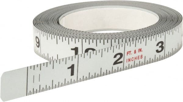 12 Ft. Long x 1/2 Inch Wide, 1/32 and 1/16 Inch Graduation, White, Steel Adhesive Tape Measure MPN:63170