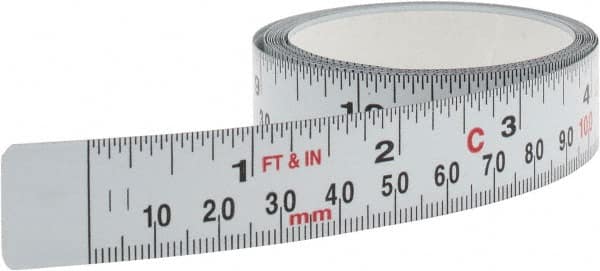 6 Ft. Long x 3/4 Inch Wide, 1/16 Inch Graduation, White, Steel Adhesive Tape Measure MPN:63172