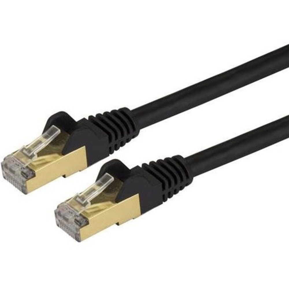 StarTech.com 1 ft Cat6a Patch Cable - Shielded (STP) - Black - 10Gb Snagless Cat 6a Ethernet Patch Cable - 1 ft Category 6a Network Cable for Network Device, Hub, Switch, Router, Print Server, Patch Panel (Min Order Qty 6) MPN:C6ASPAT1BK