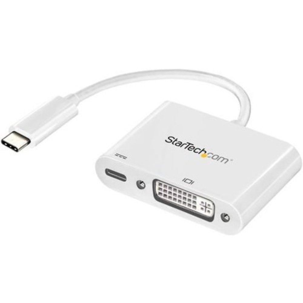 StarTech.com USB C to DVI Adapter with 60W Power Delivery Pass-Through - 1080p USB Type-C to DVI-D Video Display Converter - White - USB-C (DP 1.2 Alt Mode HBR2) to DVI-D video display adapter with 60W Power Delivery pass-through char (Min Order Qty 2) MP