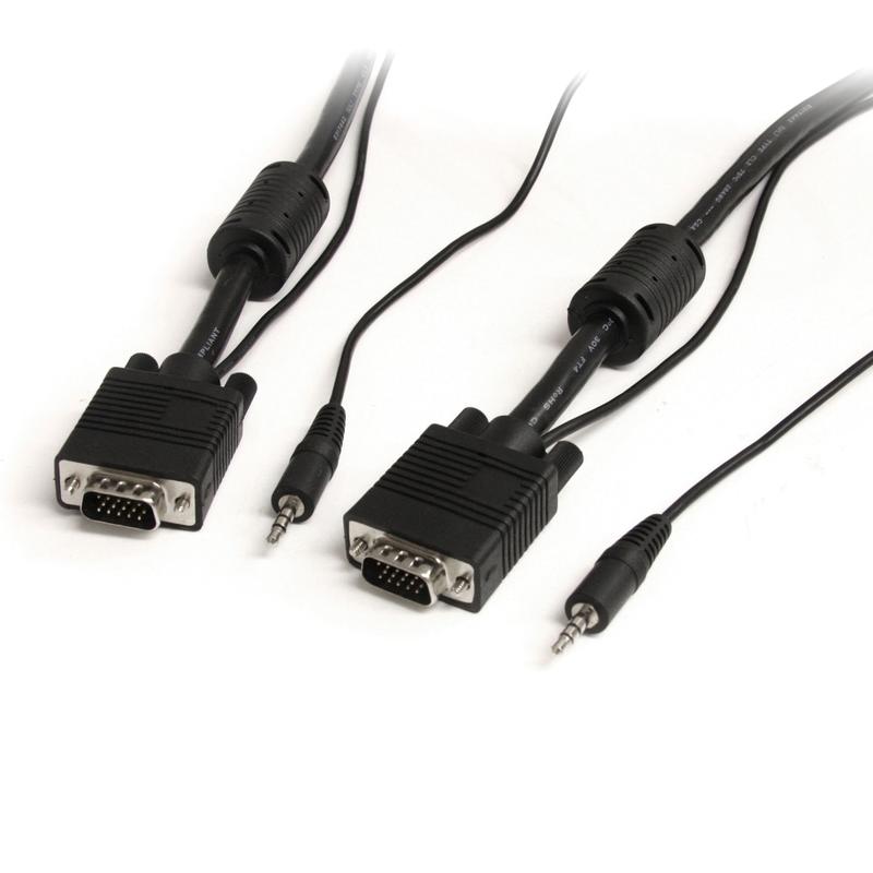 StarTech.com 30 ft Coax High Resolution Monitor VGA Cable with Audio - VGA cable - HD-15 (VGA), mini-phone stereo 3.5 mm (M) to HD-15 (VGA), mini-phone stereo 3.5 mm (M) - 30 ft - black - for P/N: CDP2VGA, CDP2VGAFC (Min Order Qty 2) MPN:MXTHQMM30A