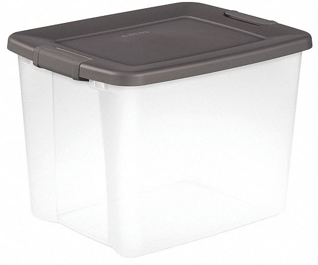 Storage Tote Clear/Gray Polypropylene MPN:19373V06