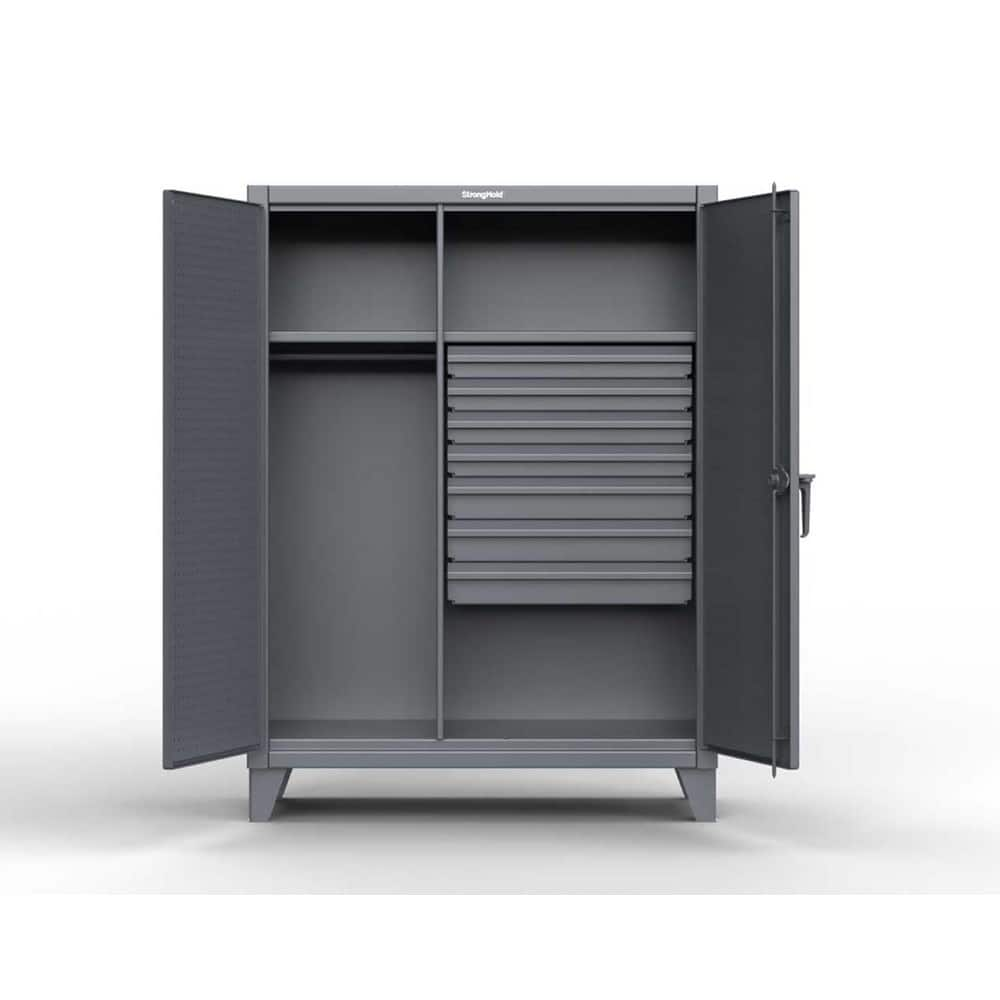 Storage Cabinets, Cabinet Type: Wardrobe , Cabinet Material: Steel , Width (Inch): 60in , Depth (Inch): 24in , Cabinet Door Style: Pegboard  MPN:56-W-243-7DB-PB