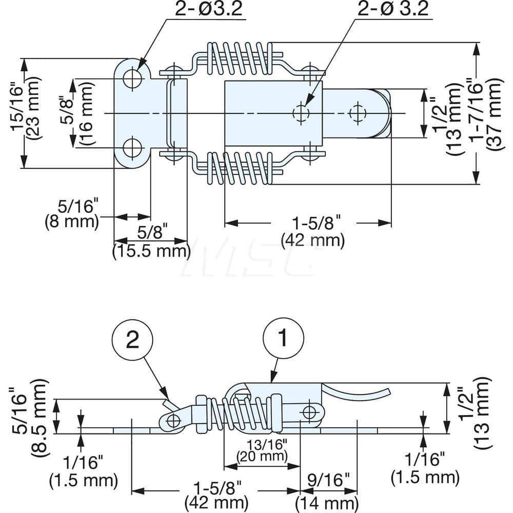 Spring Loaded Compression Draw Door Latch: 37 mm OAW, 13 mm OAH, 304 Stainless Steel, Polished Finish MPN:SCC-40/SS