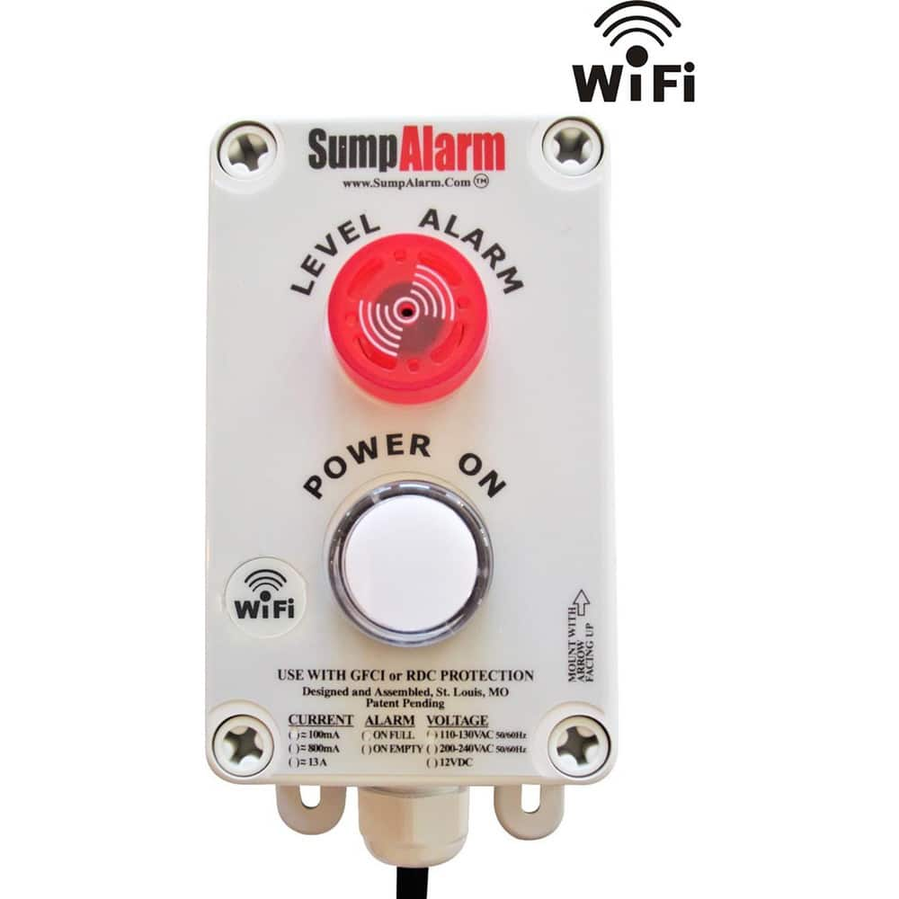 High-Water Alarms, Voltage: 100-120 VAC, Maximum Operating Temperature C: 60.000, Material: Polycarbonate, Alarm Level: White Power Indicator Light, Email MPN:SA-2L-100F-WIFI