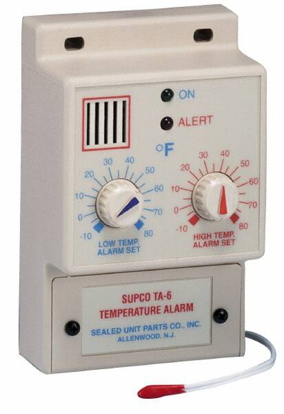 Temperature Alarms, Minimum Temperature (Deg F - 3 Decimals): -10 , Maximum Temperature (F) ( - 0 Decimals): 80 , Height (Decimal Inch): 1.6250  MPN:TA-6