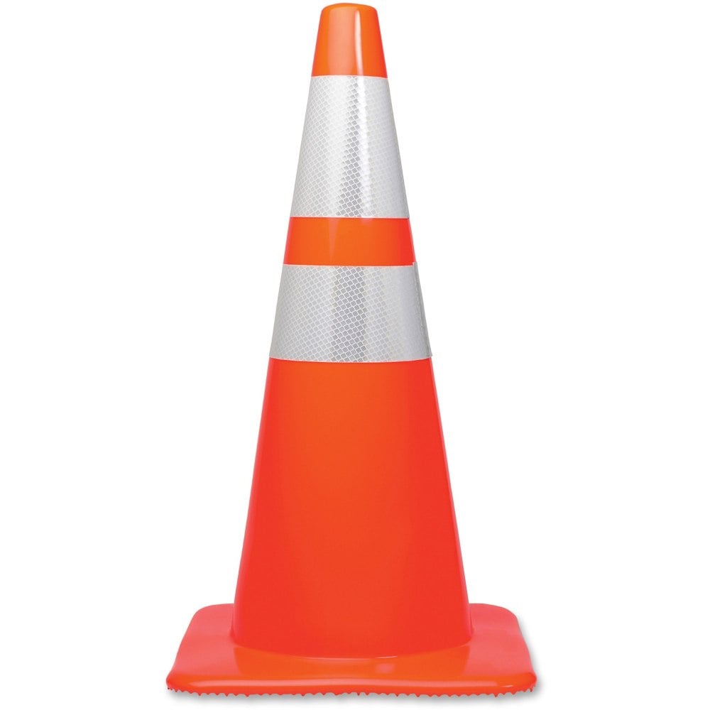 Tatco 28in Traffic Cone - 1 Each - 28in Height - Cone Shape - Stackable, Sturdy - Indoor, Outdoor - Orange, Silver (Min Order Qty 2) MPN:25900