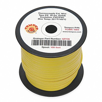 Thermocouple Ext Wire KX 20AWG Yel 100ft MPN:TCWR-1004