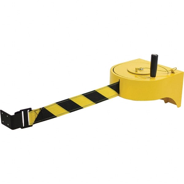 Pedestrian Barrier Retractable Belt: Metal, Yellow, Wall Mount MPN:970XL-35-D4